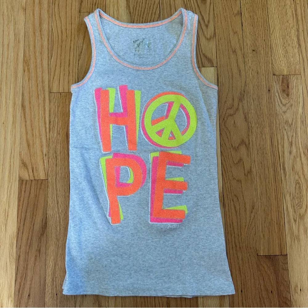 Justice Girls Ribbed Tank Top Hope Graphic Sz 14